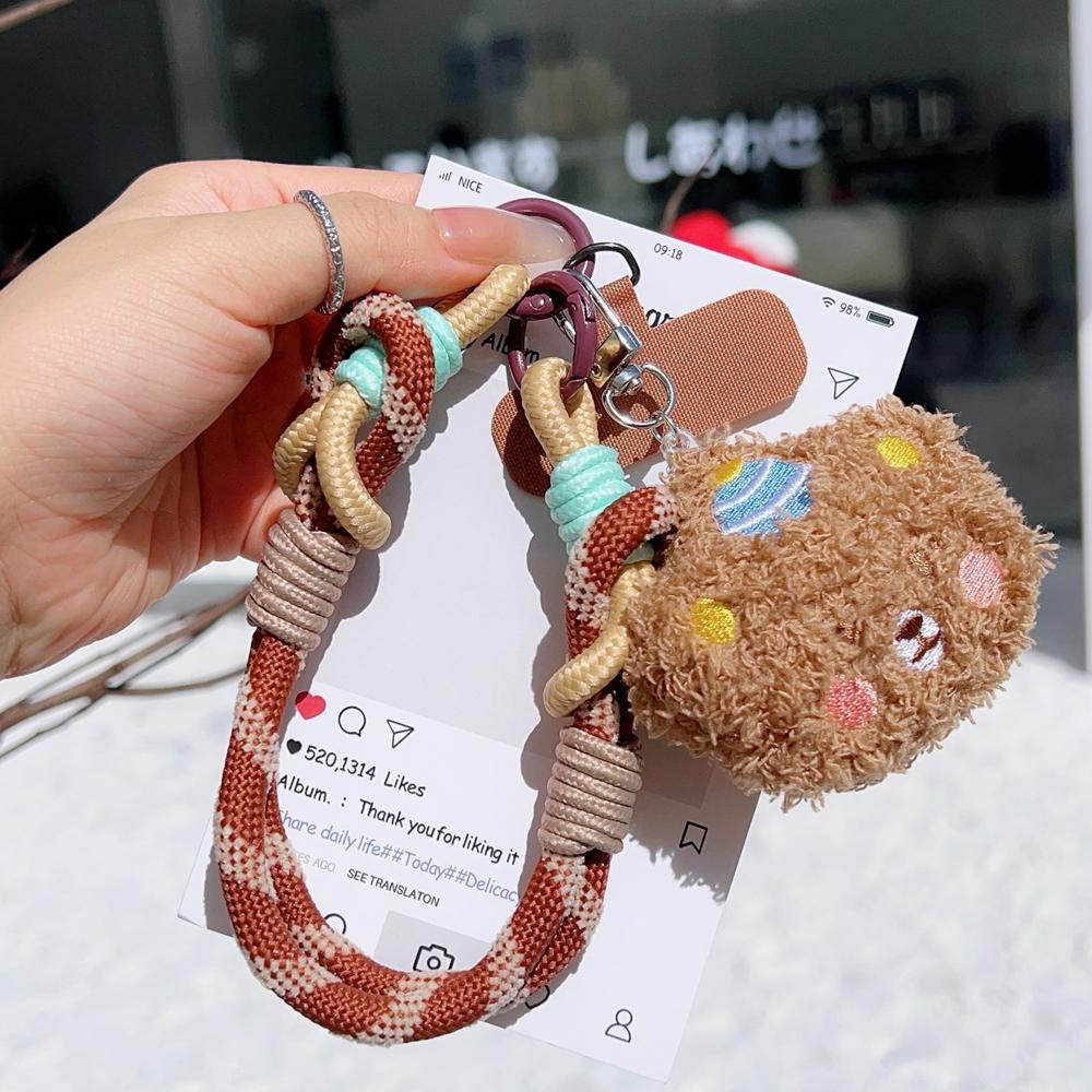 

New Universal Braided Mobile Phone Lanyard Strap Plush cat Hanging Chain Ring Cord with Patch Wrist Strap Cell Phone Detachable