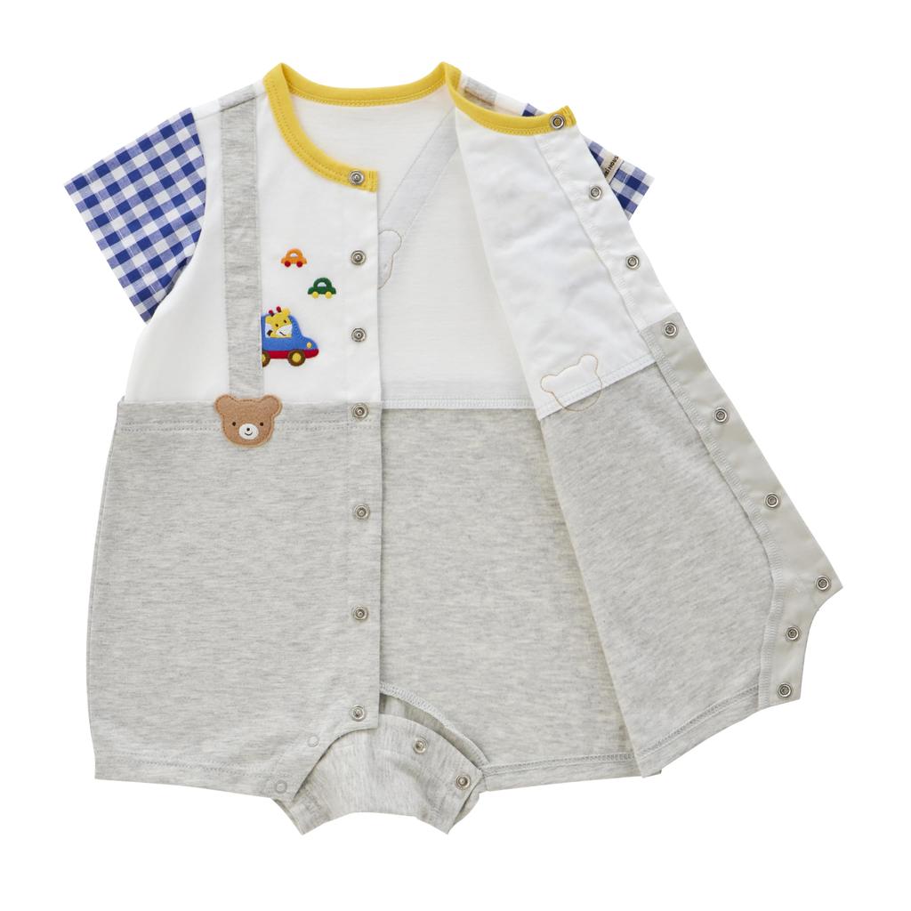 Shortall Romper Short Sleeve Bear Made in Japan Boys Girls Baby Clothes Baby Clothes 60cm Gray [MIKI HOUSE] Children's 42-1304-682