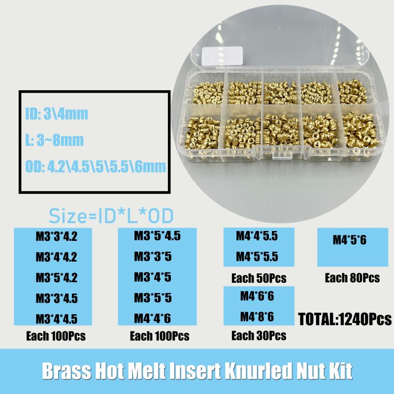 Messing Heißschmelz-Einsatzmuttern Kit M2 M2.5 M3 M4 M5 M6 Gewinde-Einbettung Kupfermutter Presspassung für 3D-Drucker Kunststoffgehäuse