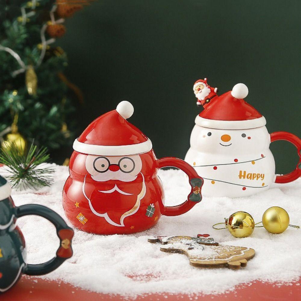 With Lid and Spoon Santa Claus Water Cup Ceramic Christmas Ceramic Cup Creative   New Year
