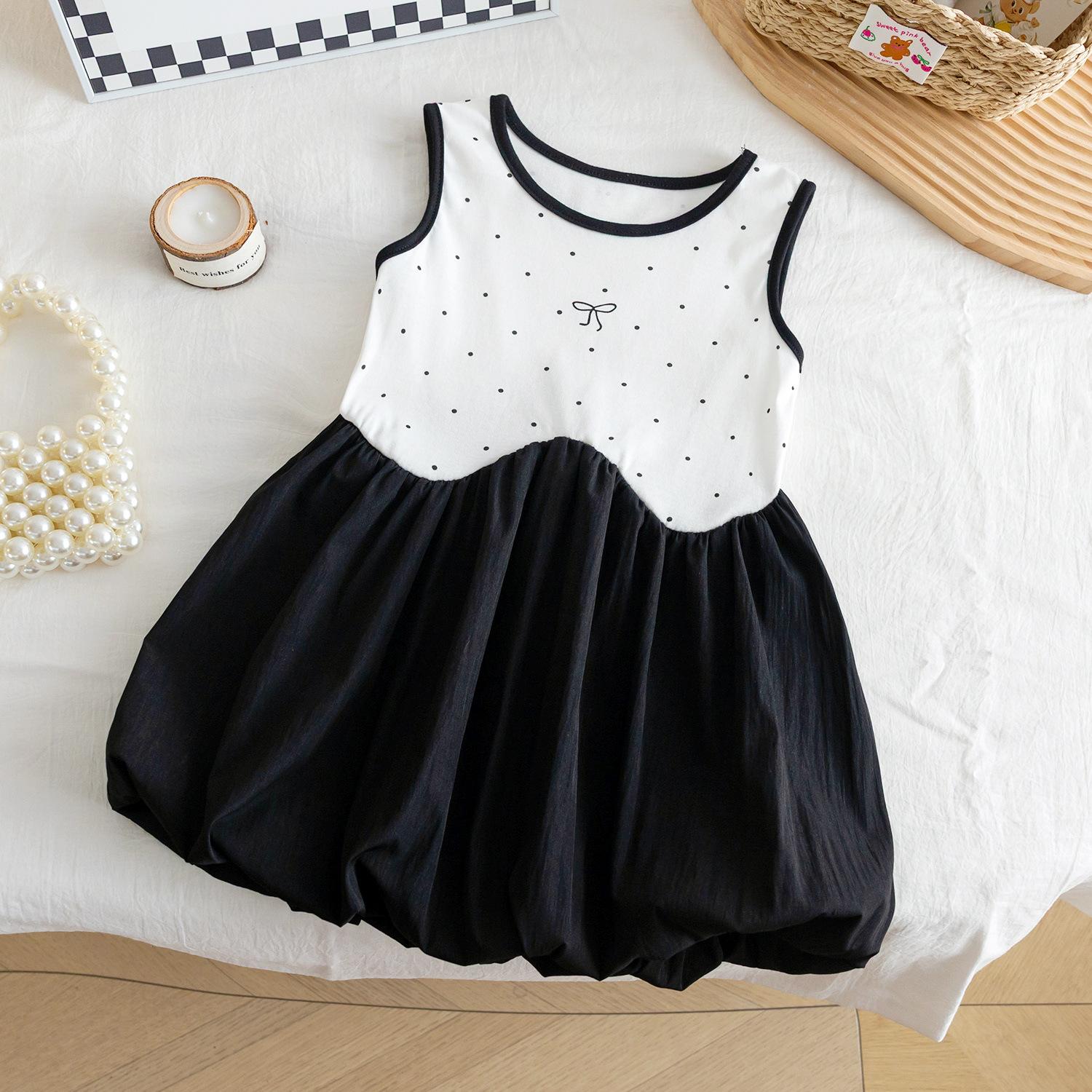 Girls Summer Thin Sleeveless Polka Dot Vest Dress Stylish Casual Trendy Fashion For Kids 90cm