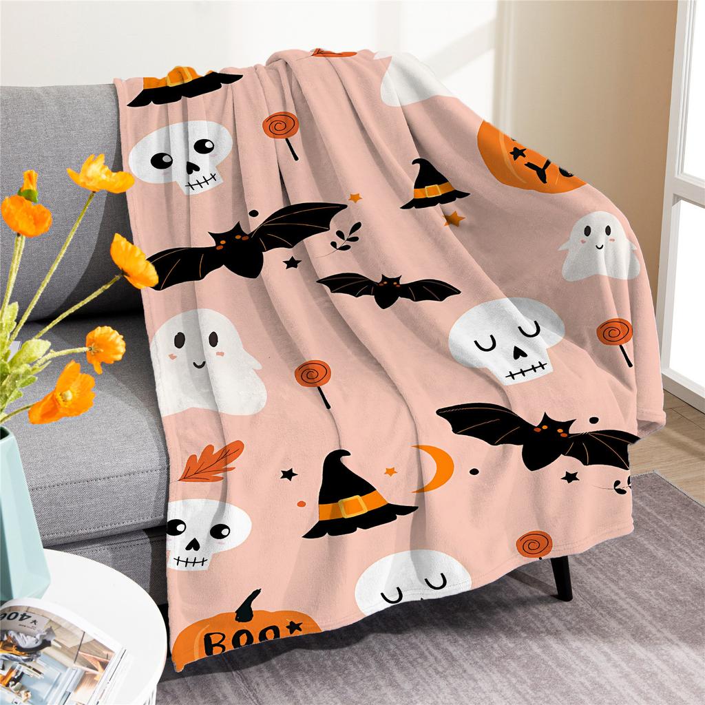 Halloween pumpkin digitalprinted polyester Bedroom velvet flannel soft sofa cover blanket Fleece soft sofa cover blankets