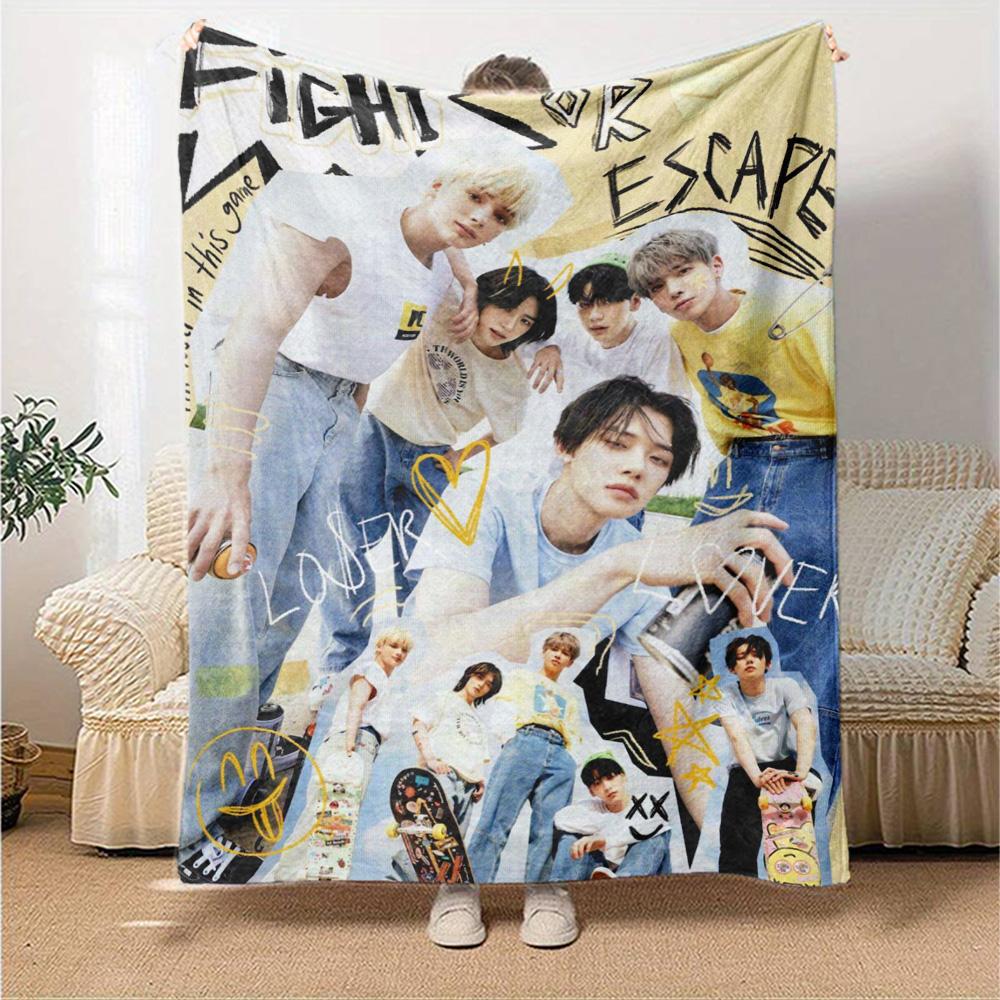 Txt Print Flannel Blanket High Quality Warm Comfortable Cover for All Seasons Perfect for Gifts Home Decor