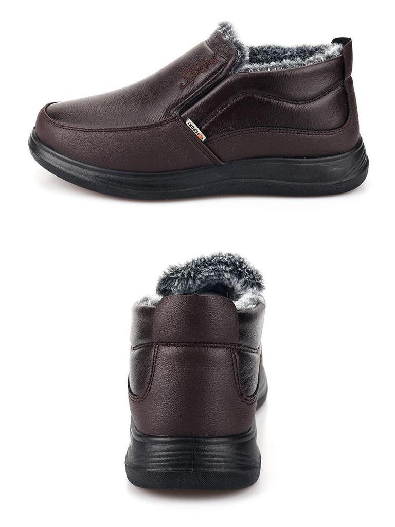 Winter Leather Surface Warm Cotton Snow Boots for Middle-Aged and Elderly - Non-Slip, Wool-Insulated, Thickened Velvet Dad Shoes.