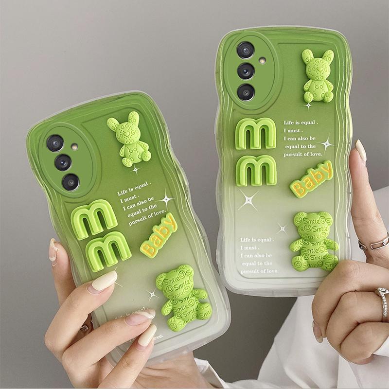 

For 3D stereoscopic doll bear Phone Case For Samsung Galaxy A13 A04S A20 A30 A20S A21S A22 A23 4G 5G Soft Silicone Casing Waves Back Cover