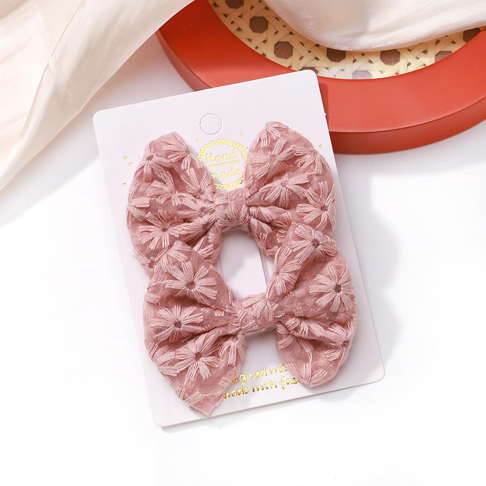 2Pcs/set Bows for Girls Hair Pins Embroidery Printing Hair Clips Solid Color Bowknot Handmade Barrettes Kids Hair Accessories