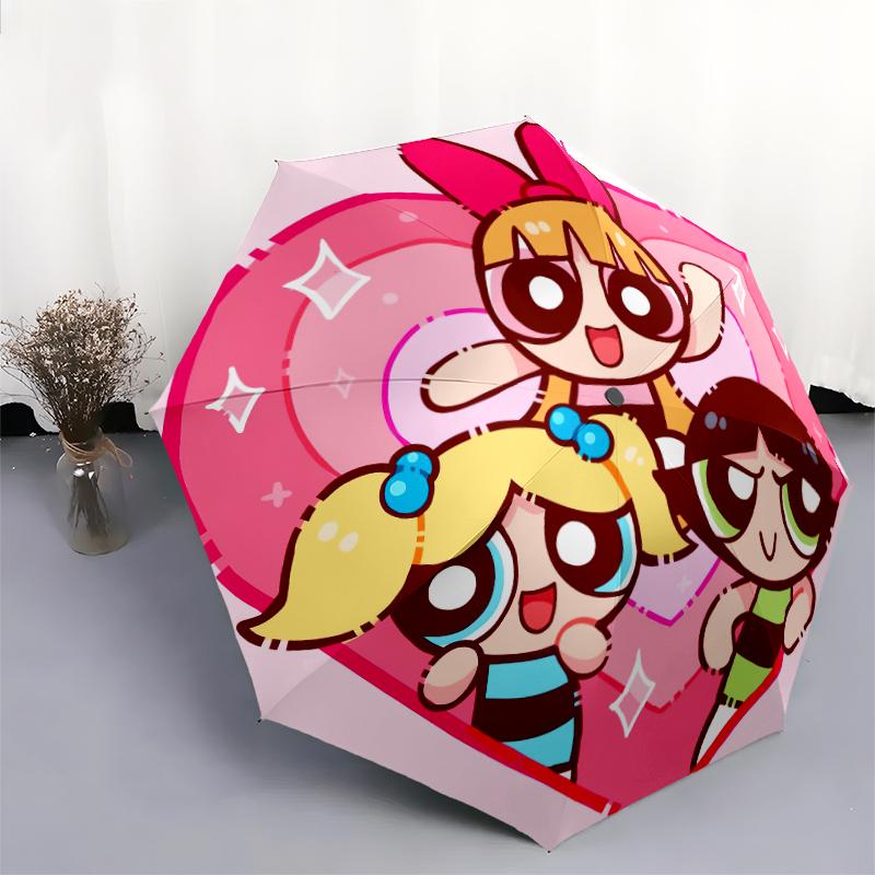 1PC The Powerpuff Girls Umbrella Portable Folding Umbrella Iron Frame Hole Bone Structure Outdoor Home Umbrella A4