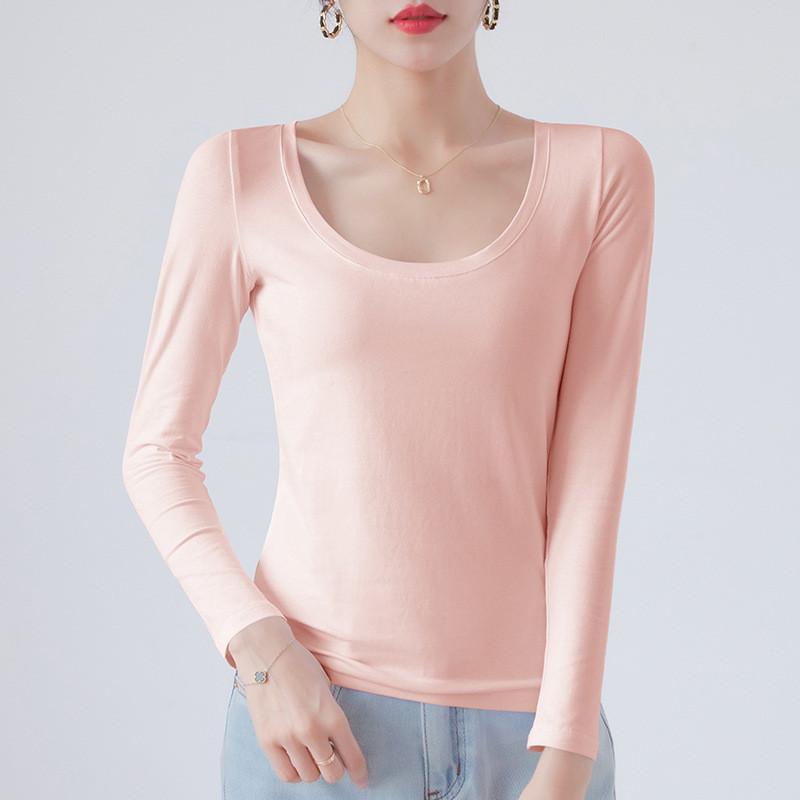 Cotton Crew Neck Slim Fit Long Sleeve Tshirt With Solid Color For Casual Wear