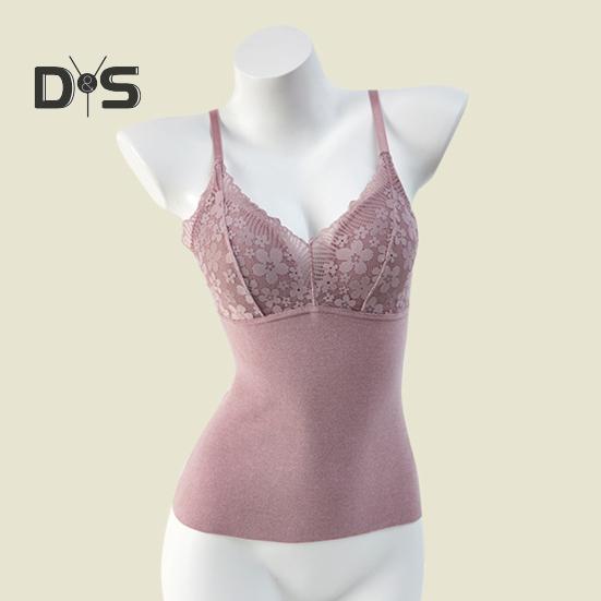 Damen Thermo-Unterhemd 2-in-1 Herbst Winter Nahtlose Spitzen-BH-Weste mit verstellbaren Trägern Maschinenwaschbare Unterhemd-Unterwäsche für den täglichen Gebrauch zu Hause