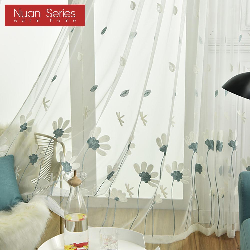 1 Stück Nuan-Serie, 10–20 % Verdunkelung, Ins-Stil, elegant und frisch, bestickt, leicht, weiß, durchsichtig, mit Haken, für Wohnzimmer, Schlafzimmer, Heimdekoration