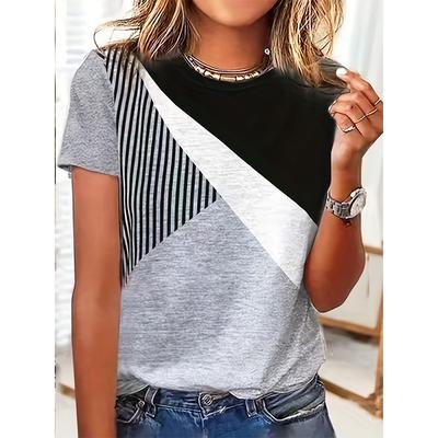 Tricou de modă pentru femei cu model geometric de vară Îmbrăcăminte lejeră cu mâneci scurte Top pentru petreceri Trend casual pentru femei Tricou confortabil