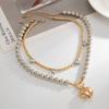 Sweet And Cool Metal Glossy Love Pendant Necklace, Personalized Ccb Beads Stacked Collarbone Chain