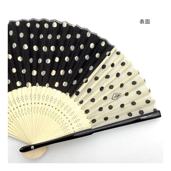 Kyosuke Silk Folding Fan with Case, Yumeji Takehisa Polka Dot Black, Approx. 21cm, Men's/Women's, Do