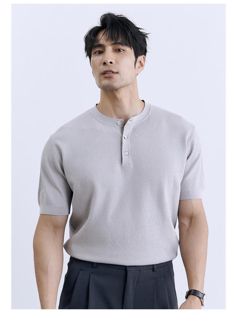 2024 Men's Striped Polo: Short-Sleeve, Versatile Round Neck Knit Shirt