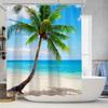 4Pcs Shower Curtain Set Beautiful Beach Coconut Palm Summer Island Tropical Pattern Non-Slip Rugs Toilet Lid Cover And Bath Mat Bathroom Decor Set