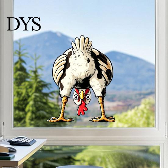 Removable Glass Film Funny Chicken Static Window Cling, Upside Down Rooster Sticker, Outdoor Sunproof Adhesive Waterproof Non-adhesive Decal