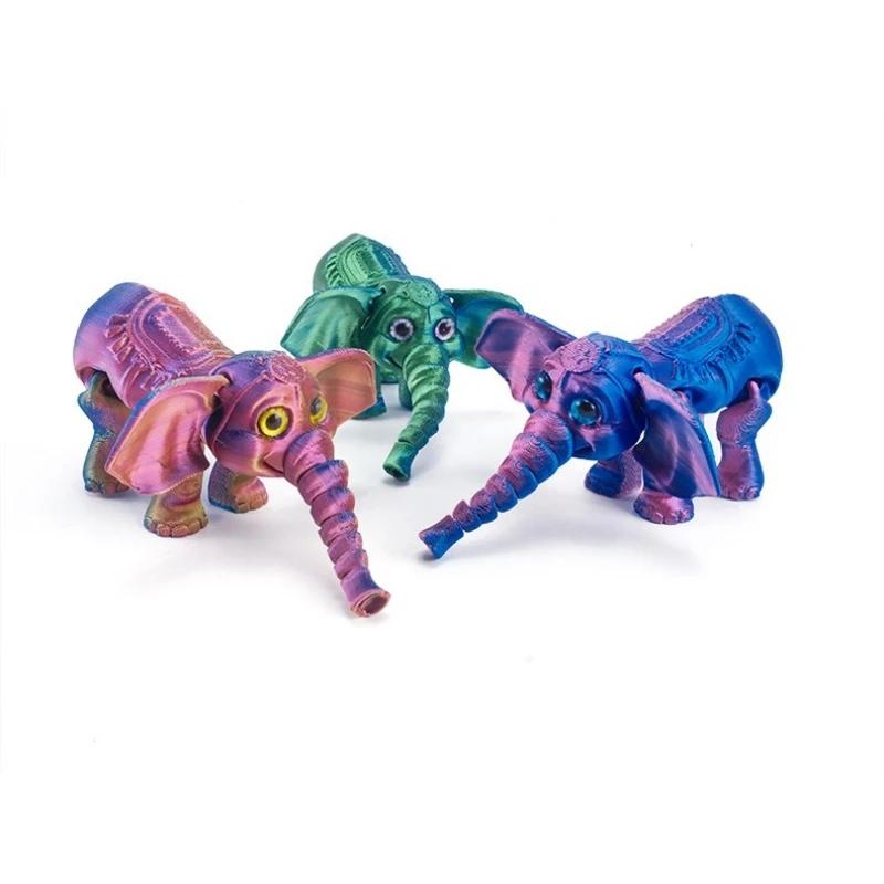 3D Printed Elephant Model Multi-jointed Movable Elephant Action Figurine Solid Mini Elephant Doll Desktop Decoration Kids Gift