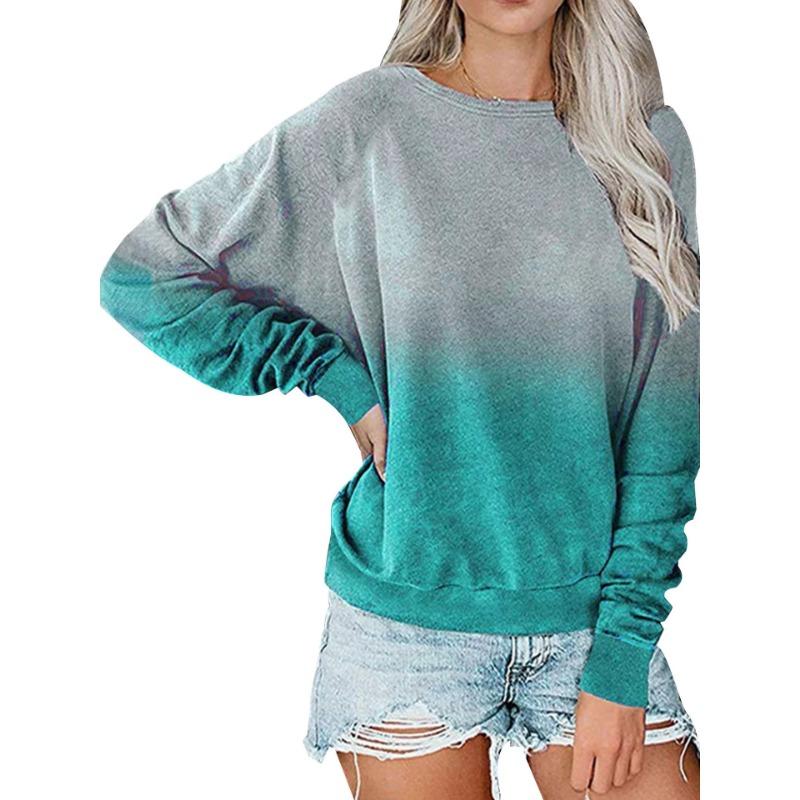 Round Neck 3D Gradient Color Printed Top Fashionable Casual Long Sleeved Women's T-shirts