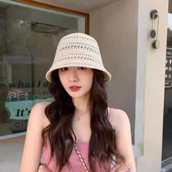 New bucket hat women's summer sunshade sunscreen straw woven basin hat versatile face small wide brim woven hat