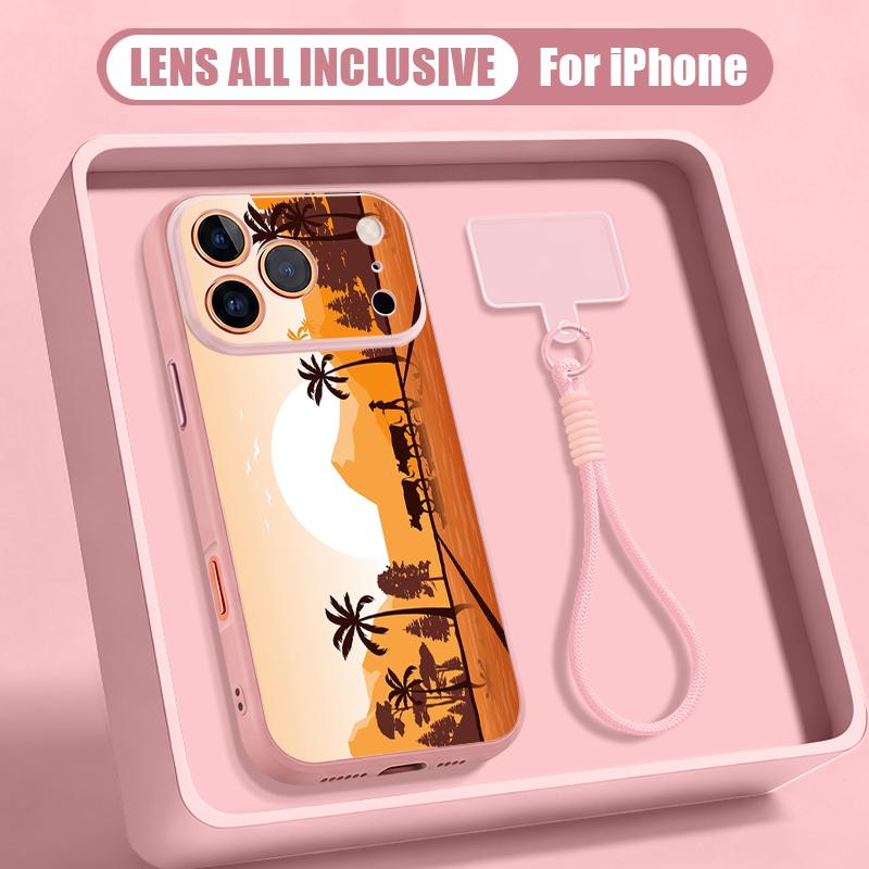 Seaside Coconut Print Hand Strap Case For iPhone 17 Pro Max Hybrid TPU+PC Magnetic For Magsafe Matte Cover For iPhone 16 15 14 13 Pro Max