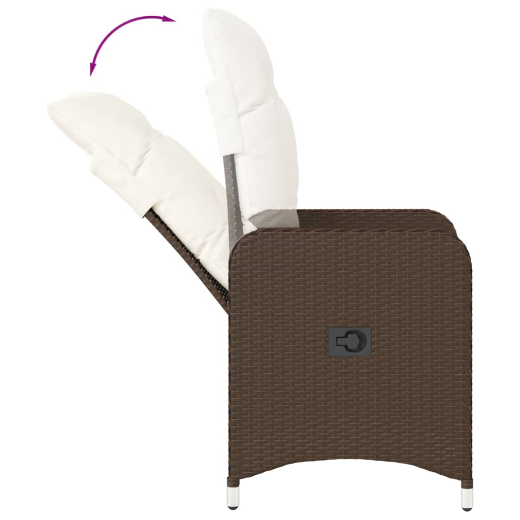 Garden Armchair with Cushions 2 Pcs Adjustable Brown Poly Rattan