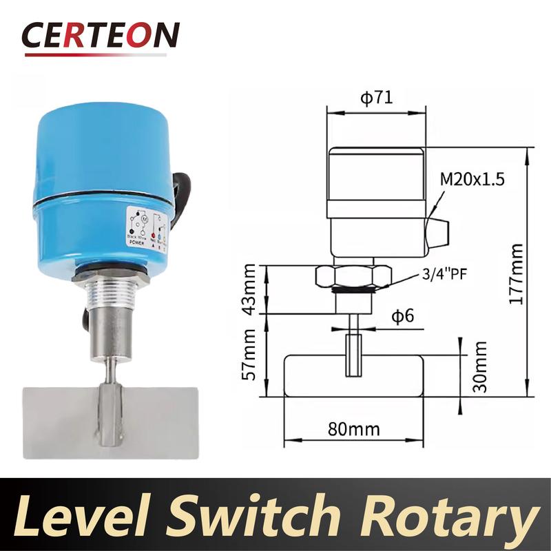 SR80 Rotary Paddle Level Switch Bin Hopper Silo Sensor for Powder Granule Bulk Solid High Temp Screw Mount Indicator