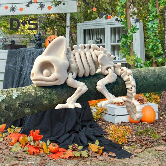 

Украшение скелета хамелеона на Хэллоуин, реалистичные скелеты животных, модель статуи из смоляной кости хамелеона для декора дома с привидениями во дворе
