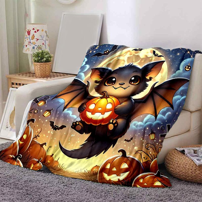 1pc Cute Bat Halloween Blanket  Home Decorative for All Seasons, Living Room, Travel, Camping