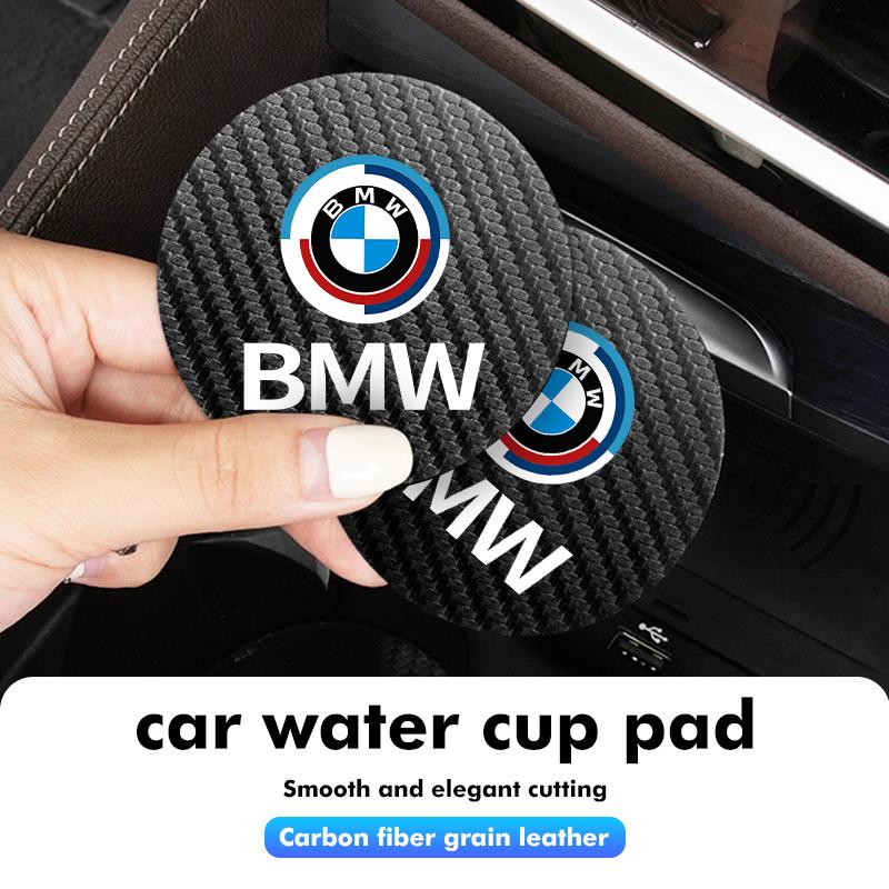 HMAO6 2pcs Car Water Cup Mats Carbon Fiber Coaster Non-Slip Pad For BMW Performance E91 X5 E70 F11 E30 F31 X3 F25 F32 x7