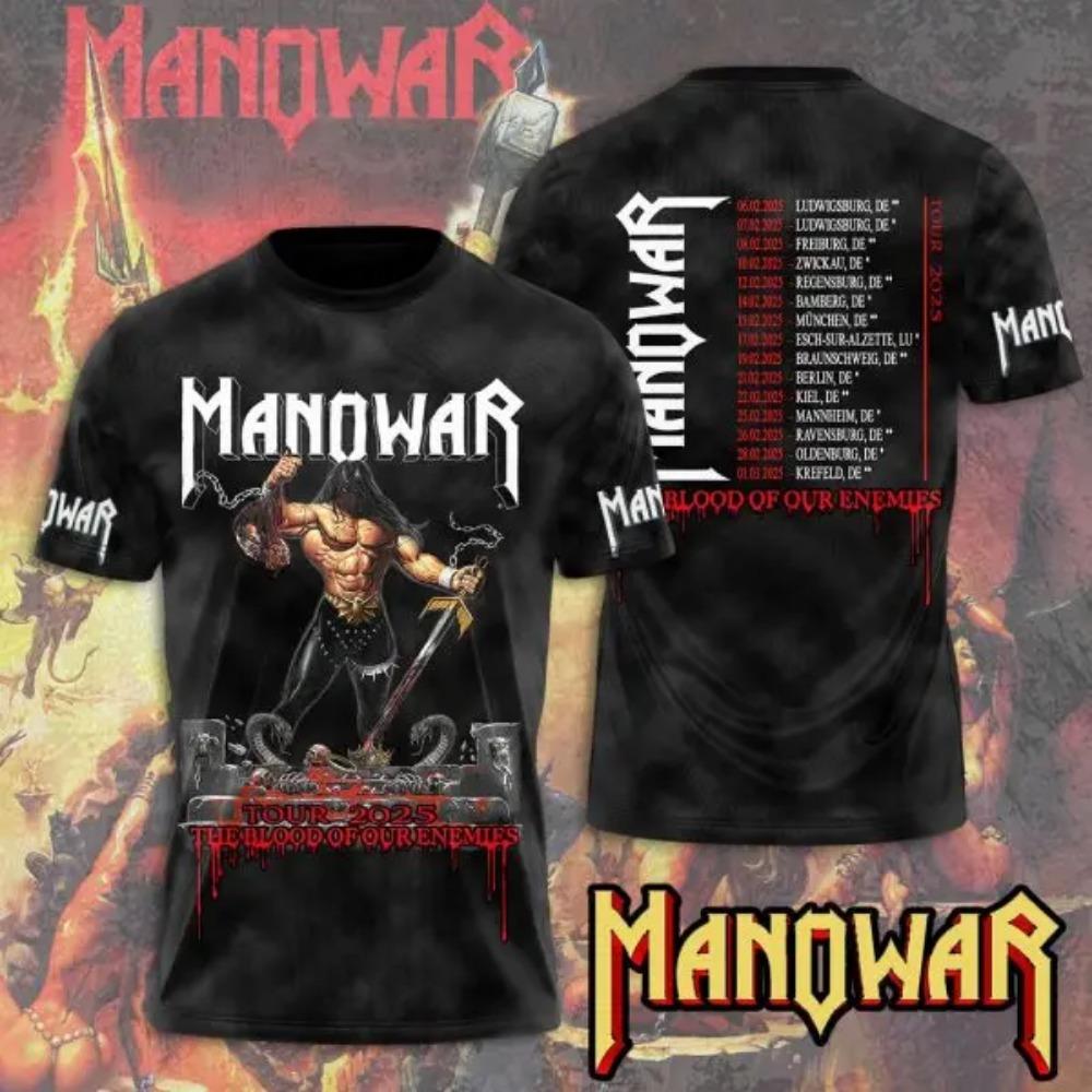 Rock Manowar Band 3D Tištěná trička Pánská Dámská Hip Hop Krátký Rukáv Tričko Harajuku O-Výstřih Tričko Top Oversized Unisex Y2k Oblečení