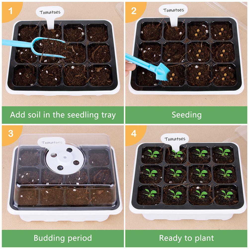 12 Holes Indoor Greenhouse Cultivation Box Seeding Tray Plant Nursery Box Set Gardening Germination Tray for Plant