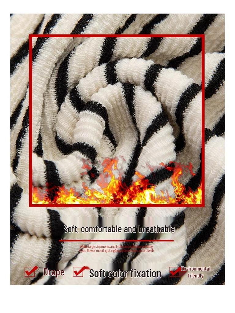 2025 Women's High-Waisted Fleece-Lined Wide-Leg Striped Pants for Autumn/Winter