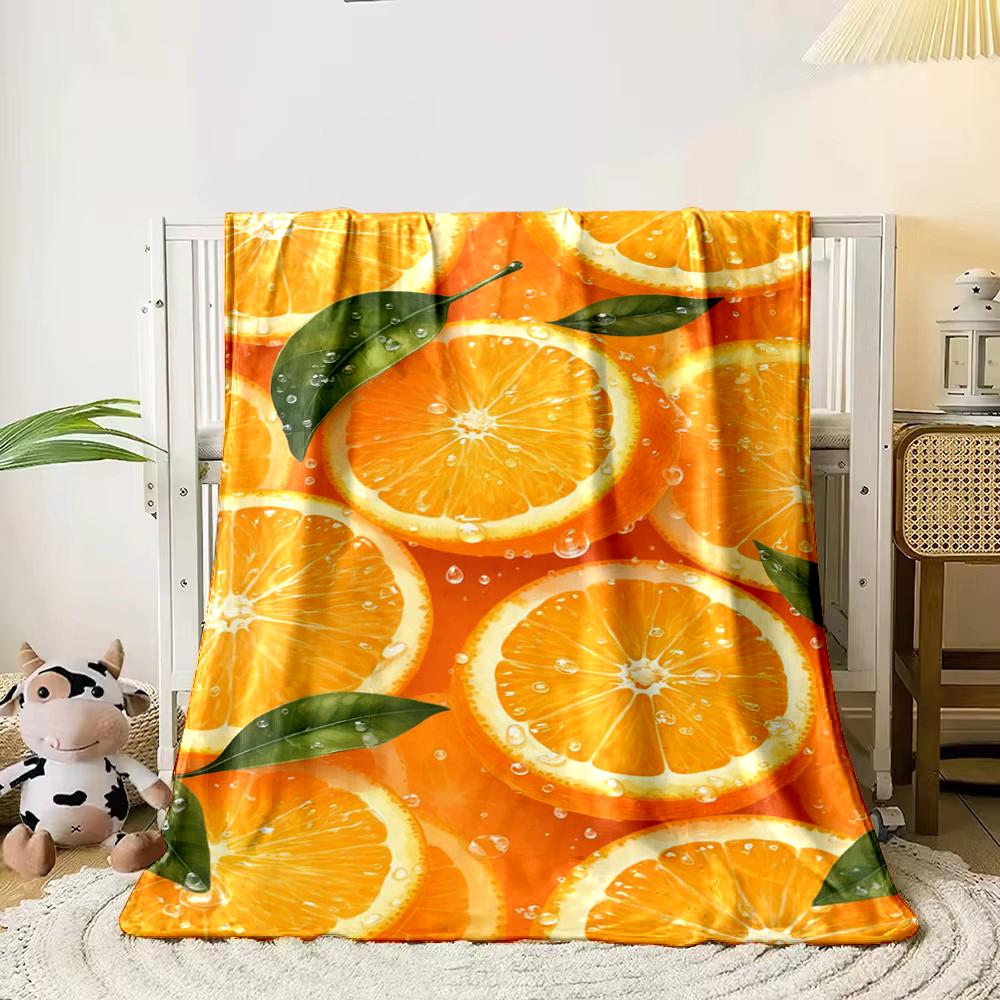 Fresh Orange Slices with Green Leaves Design Flannel Blanket for Bedroom, Living Room, Sofa, and Nap Sofas