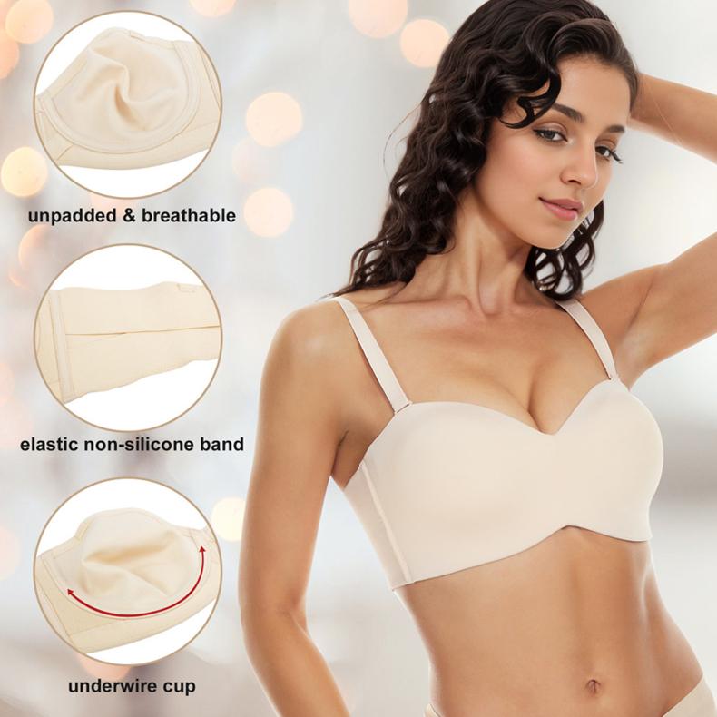 Strapless Bandeau Bras for Women  Non-Slip Unlined  Brassiere Invisible Lifting Lingerie Plus Size Support
