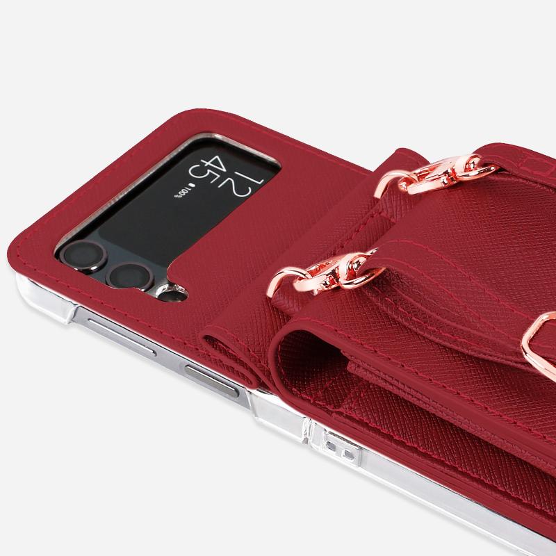 Luxury Design Shoulder Strap Case for Z Flip 4 Mobile Phone with Shockproof and Phone Stand Features