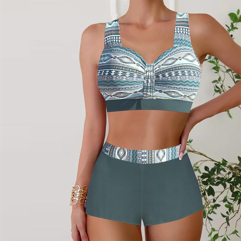 

Женские купальники Танкини 2 шт. Купальник Розовый изогнутый цветочный принт Отпускные купальные костюмы S серый