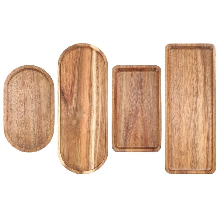 Multipurpose Wood Display Tray Oval / Square Shape Portable Table Storage Plate Adds Warmth To Home Settings