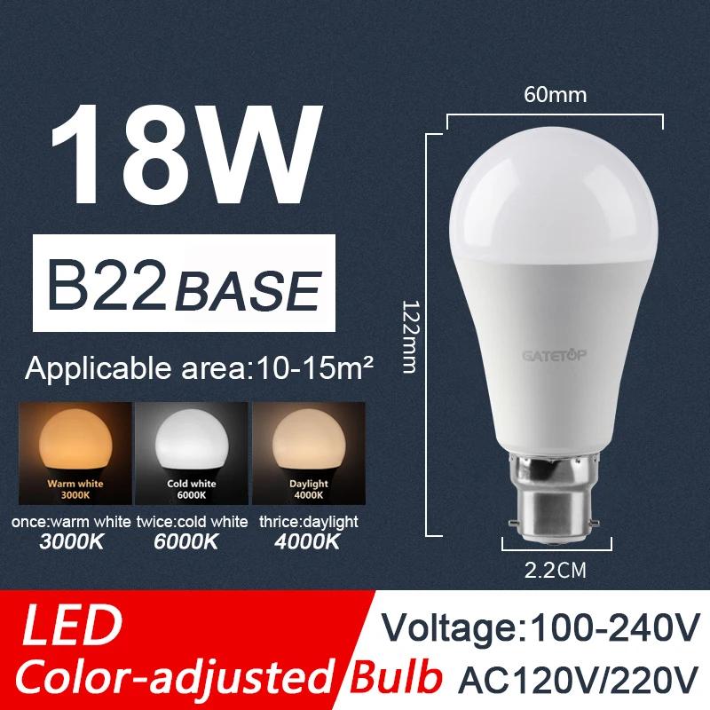 LED 3 Farbig einstellbare Glühbirne AC110 AC220 E27 B22 8W-24W CCT Speicherfunktion Farbtemperatur-Reset Licht für Innenbeleuchtung