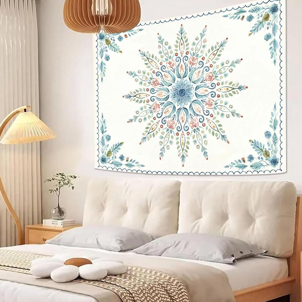 Floral Mandala Wall Tapestry Boho Home Decor Pastel Pattern Art Living Room Bedroom Hanging Design Coastal Style Decor