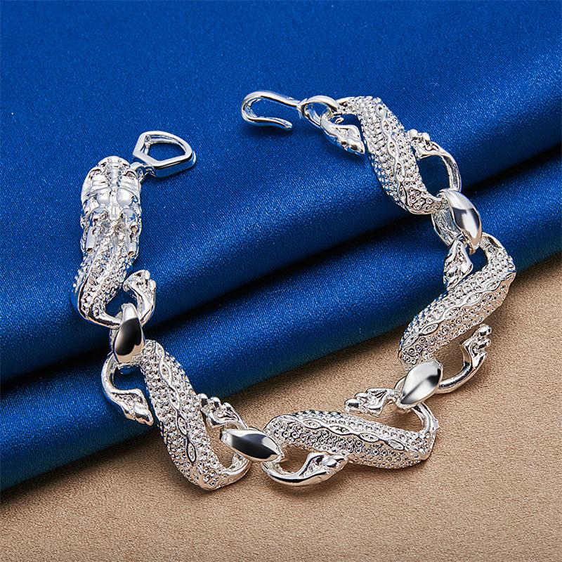 925 Sterling Silver 8-inch Chinese Loong Chain Bracelet Fashion Accessories Wedding Jewelry for Men and Women's Party