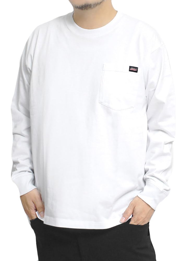 

Мужская футболка с длинным рукавом Genuine Dickies, карман, принт с логотипом, круглый вырез, размер 5XL, белая (09)