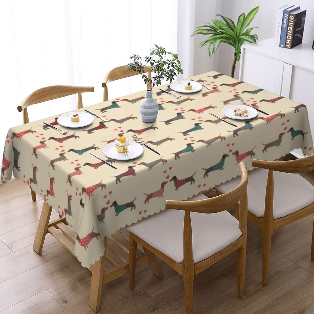 Rectangular Couple Dachshund Dog Pattern With Heart Table Cloth Waterproof Tablecloth Outdoor Table Cover
