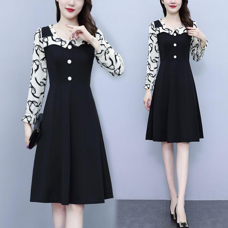 Женское лоскутное платье с длинным рукавом и принтом — фото 6