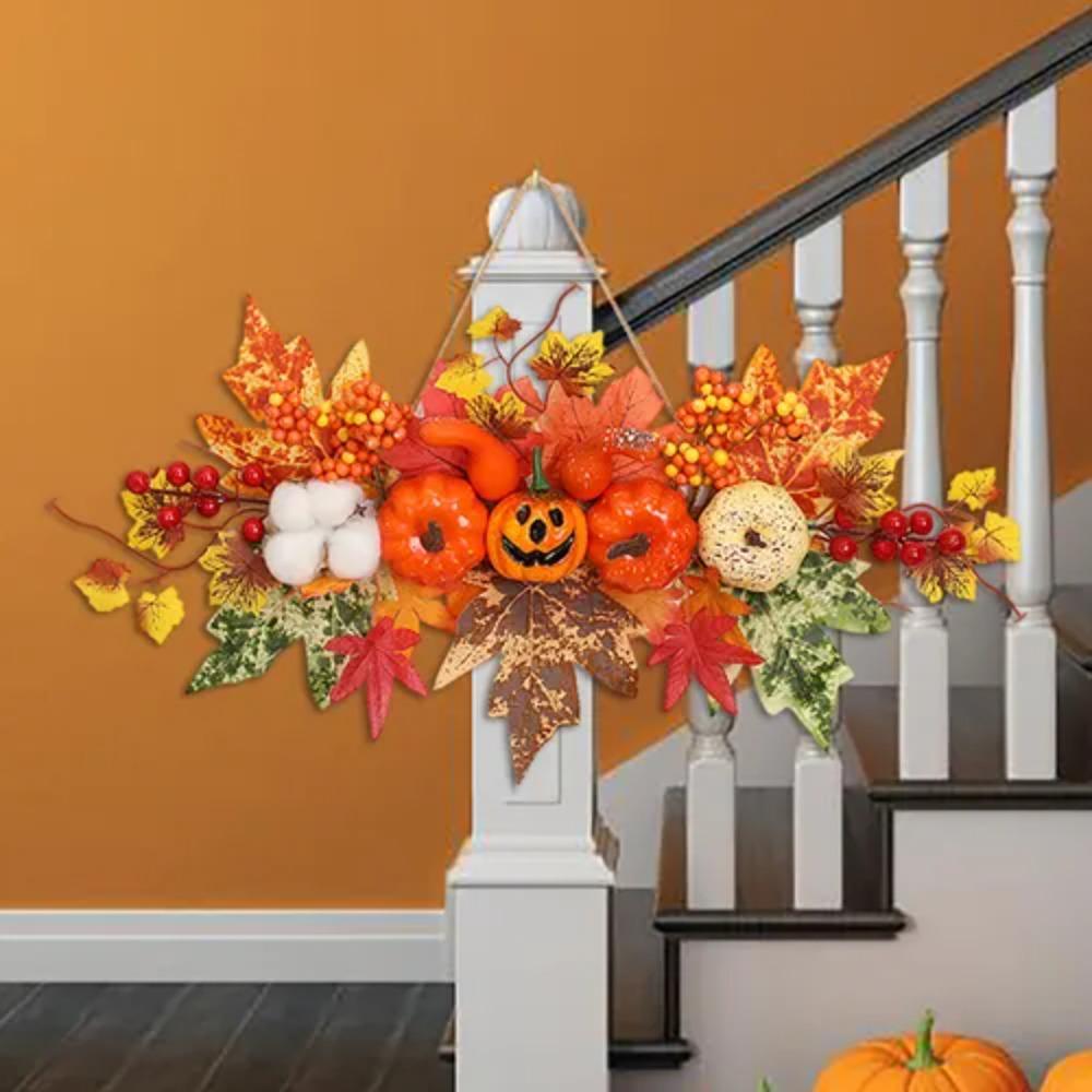 Durable Wall Hanging Props Artificial Halloween Maple Leaf Pumpkin Pendant Realistic   Thanksgiving