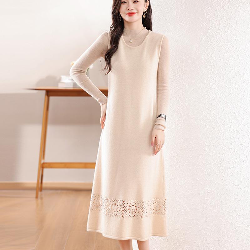 Women's Cashmere Dress Qinghe Cashmere 30% Cashmere 70% Wool Autumn and Winter Cashmere Skirt Soft and Warm