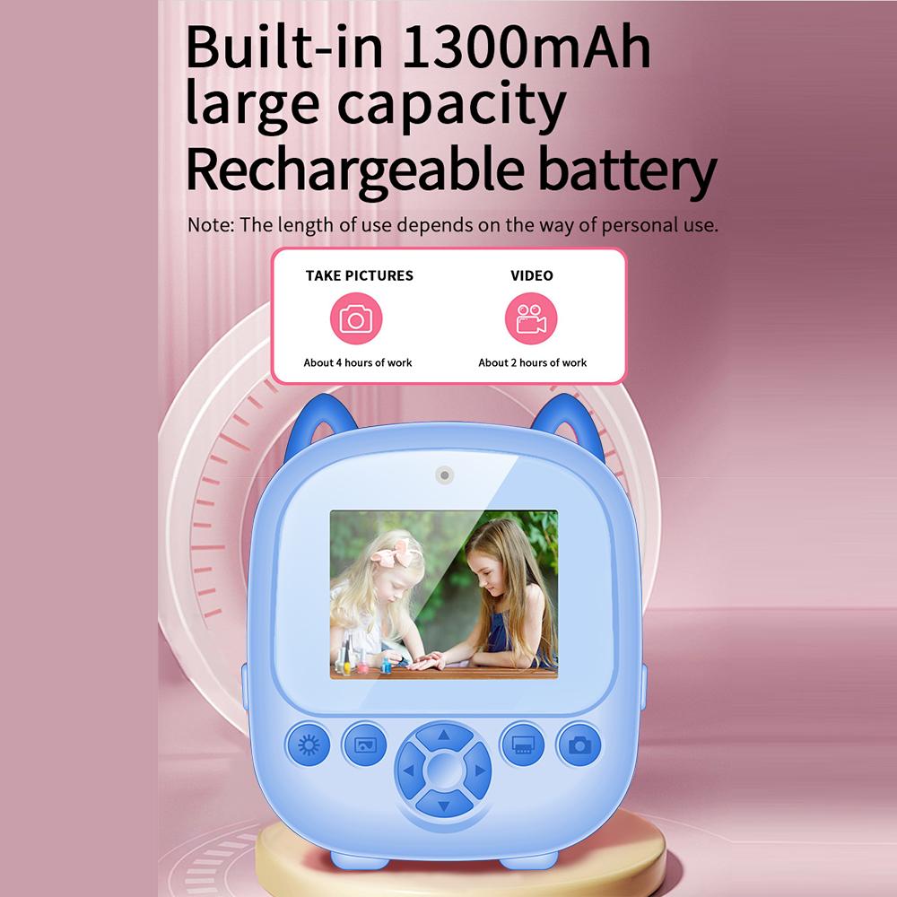 Tragbare Kinder Sofortbildkamera mit Thermischem Druck Kinderkamera 2,4 Zoll Bildschirm Digitalkamera Foto Selfie HD