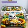 3pcs Anime Bunny Sunflower Bedding Set - Includes One Quilt Cover and Two Pillowcases (No Core) - Polyester Fabric, Perfect for Bedroom and