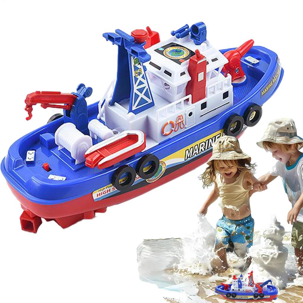 Kids Electric Marine Rescue Boat Toy Fire Fighting Bath Toy with Light Music and Water Spray, Floating Ship for Pool & Tub