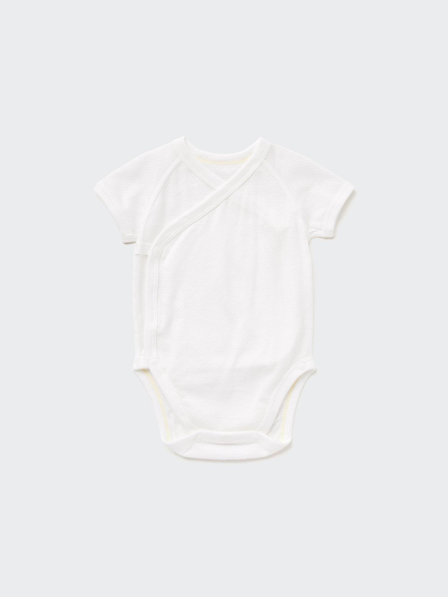 

UNIQLO JAPAN хлопковое сетчатое боди с короткими рукавами и вырезом спереди 00 WHITE/70