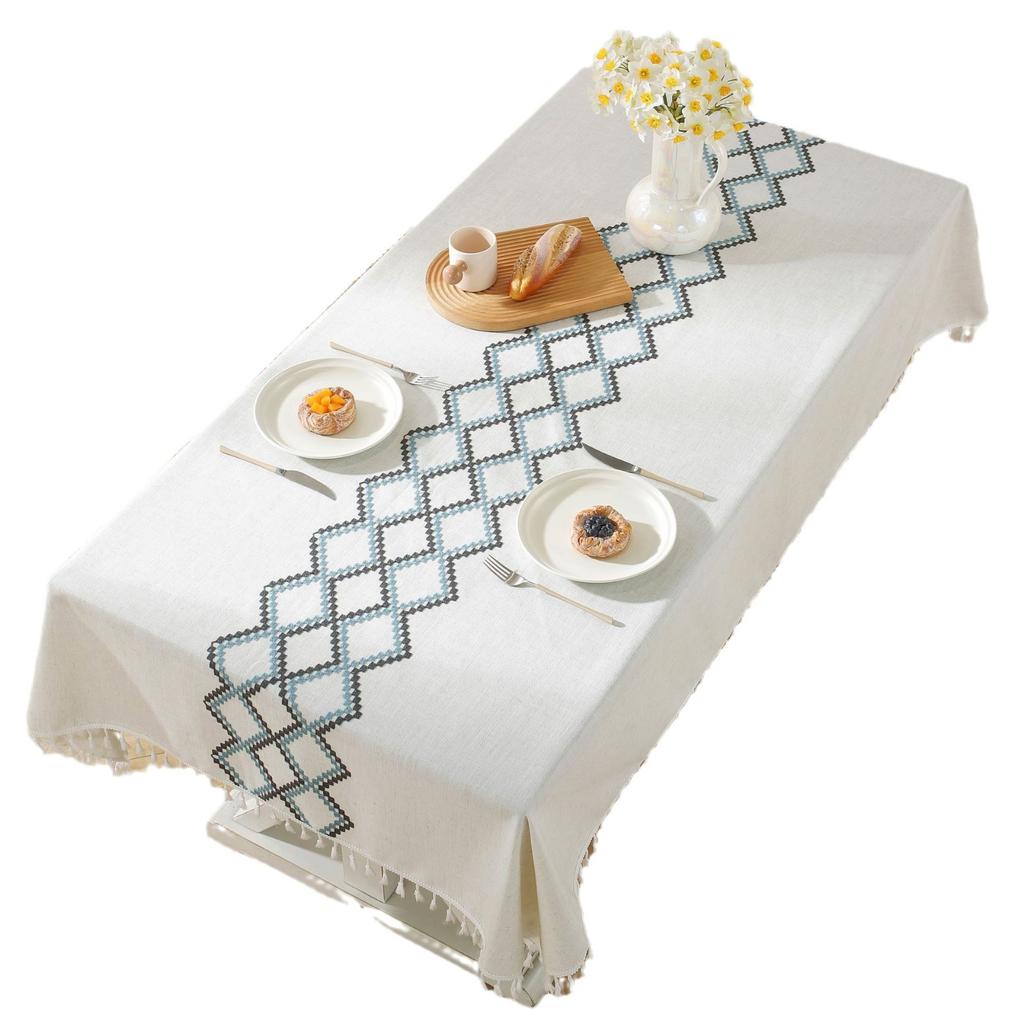 Hollow Cross Tassel Solid Color Dining Table Fabric Table Mat Solid Color Striped Cloth Cover Table Decoration Table